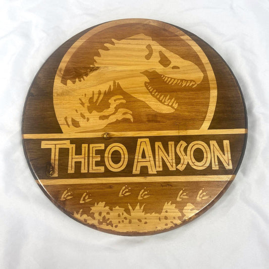 Handcrafted Jurassic Dinosaur Wood Name Sign - Custom Nursery Decor
