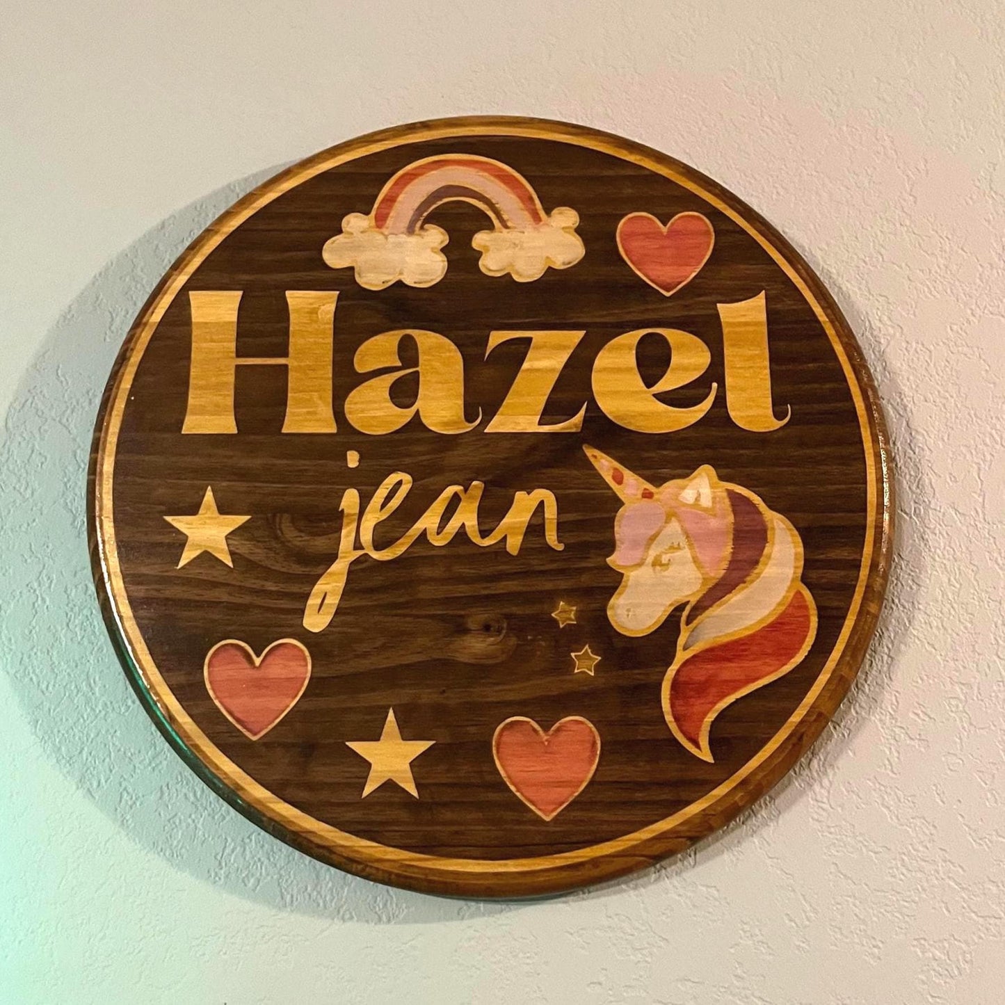 Personalized Wood Name Sign: Unicorn Rainbow Nursery Decor