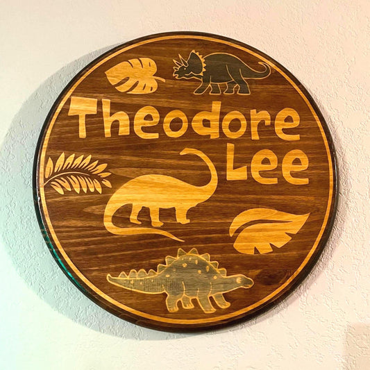 Personalized Dinosaur Wood Name Sign - Handcrafted Nursery Decor