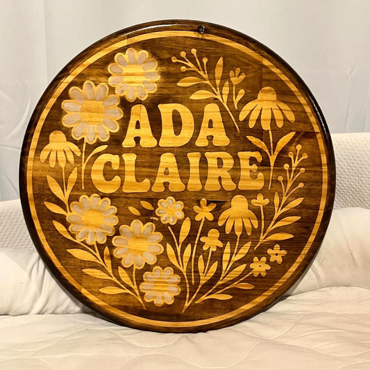 Custom Wood Name Sign: Handcrafted Stained Daisy Nursery Decor