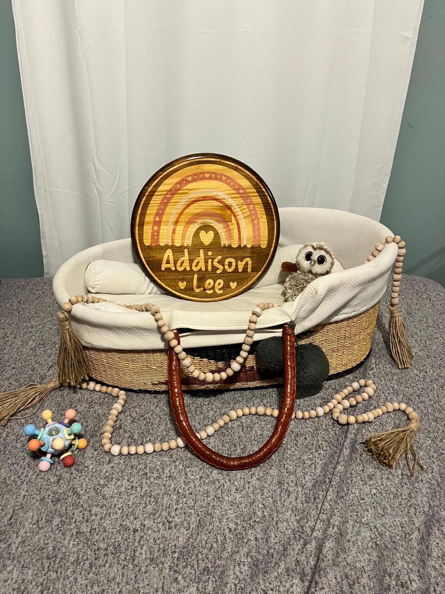 Personalized Wood Name Sign: Round Rainbow Nursery Decor