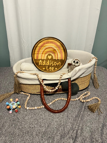 Personalized Wood Name Sign: Round Rainbow Nursery Decor
