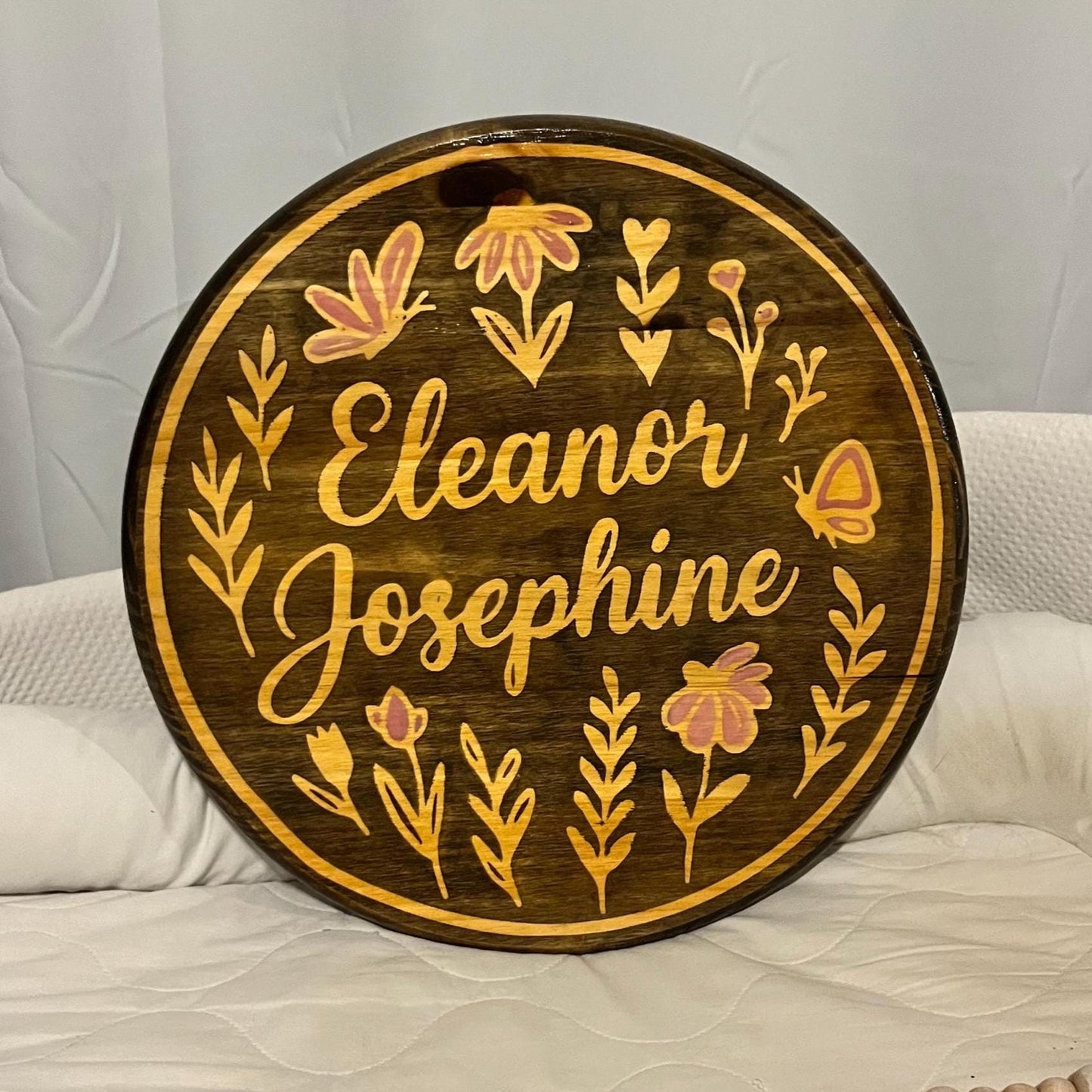 Personalized Wood Name Sign: Girly Wildflower Nursery Wall Art