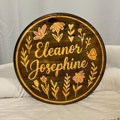 Personalized Wood Name Sign: Girly Wildflower Nursery Wall Art