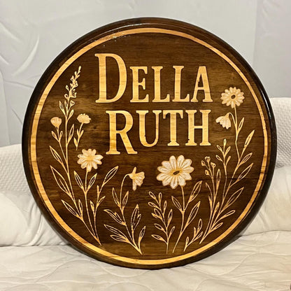 Personalized Wood Name Sign: Handcrafted Stained Wildflower Nursery Decor