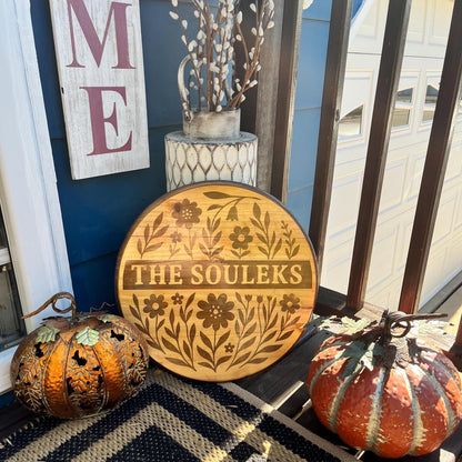 Personalized Wood Name Sign – Custom Stained Round Last Name Flower Girly Fall Retro | Handcrafted Last Name Wall Art | Rounds by Rachel