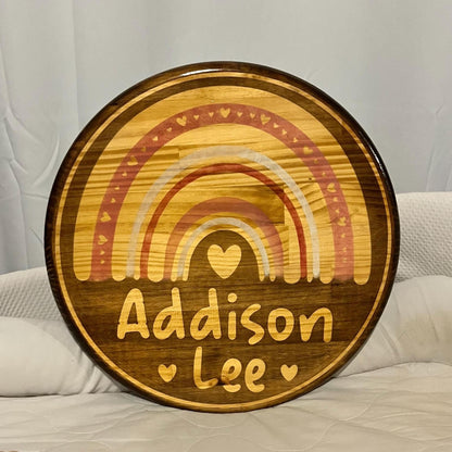 Personalized Wood Name Sign: Round Rainbow Nursery Decor