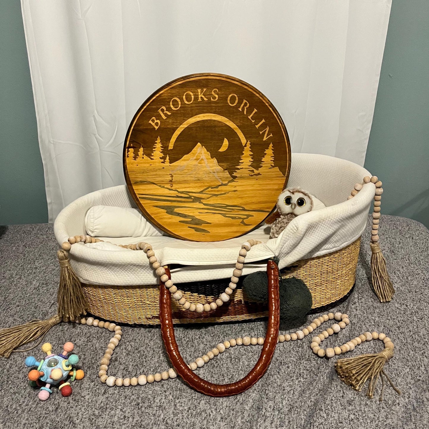Custom Wood Name Sign: Stained Nursery Mountain Decor