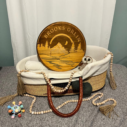 Custom Wood Name Sign: Stained Nursery Mountain Decor