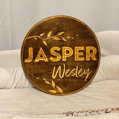 Personalized Wood Name Sign: Hand Stained Floral Nursery Decor