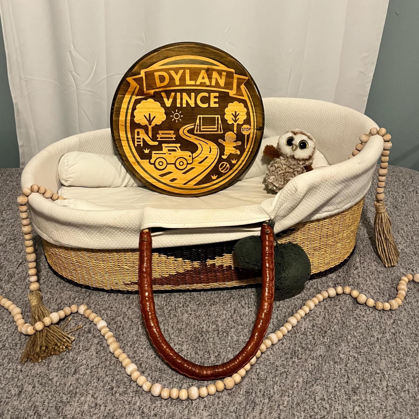 Personalized Wood Name Sign – Custom Stained Round Park Roads Boy Fun Outdoor | Handcrafted Baby Name Wall Art | Rounds by Rachel