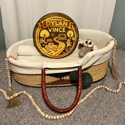 Personalized Wood Name Sign – Custom Stained Round Park Roads Boy Fun Outdoor | Handcrafted Baby Name Wall Art | Rounds by Rachel