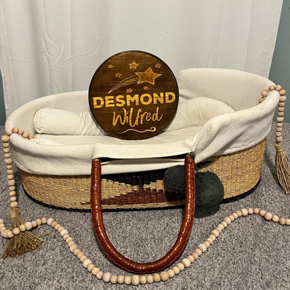 Personalized Nursery Wood Name Sign: Moon, Stars & Cow Decor