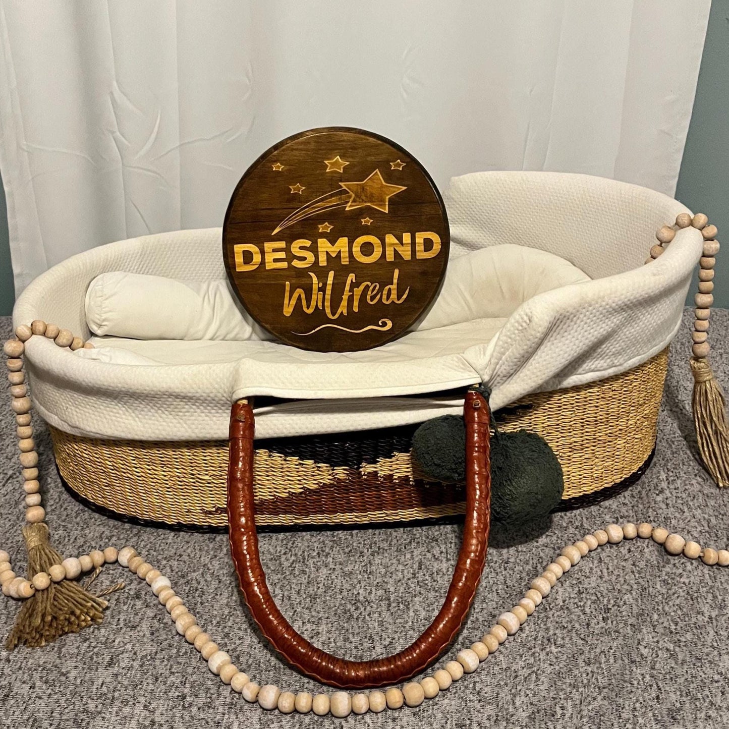 Personalized Wood Name Sign – Custom Stained Round Nursery Stars Shooting Star | Handcrafted Baby Name Wall Art | Rounds by Rachel