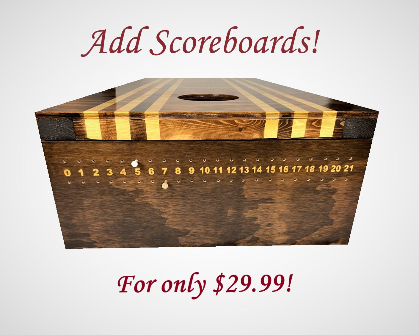 Texas Cornhole Boards, Rustic Design with optional Scorekeeper Scoreboards and Bags