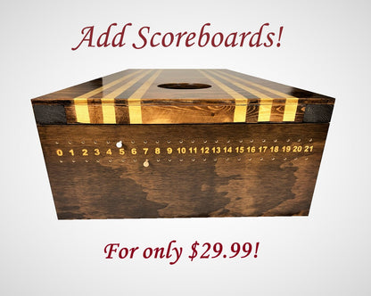 Texas Cornhole Boards, Rustic Design with optional Scorekeeper Scoreboards and Bags